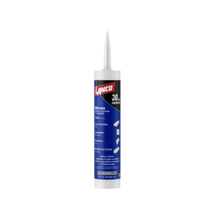 SILICONA ACETICA CON FUNGICIDA BAÑO Y COCINA BLANCA CARTUCHO 305 ML LANCO