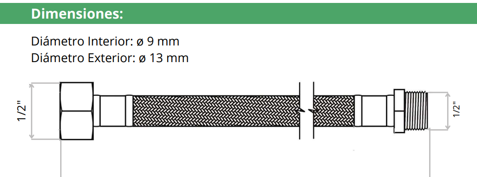 FLEXIBLE AGUA HE HI 1/2" 30 CM ACERO INOXIDABLE