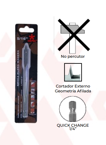 BROCA PLANA PARA MADERA 5/8" HEMIC