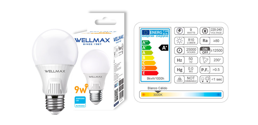 AMPOLLETA LED A60 E27 9W 3000K LUZ CALIDA WELLMAX
