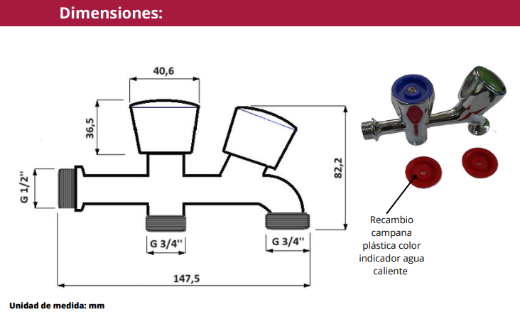 LLAVE LAVADORA DOBLE MANILLA 1/2" X 3/4"