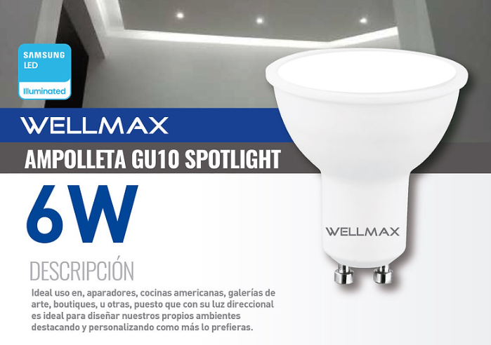 AMPOLLETA LED GU10 6W 6500K LUZ FRIA WELLMAX