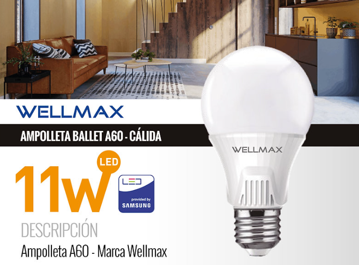 AMPOLLETA LED A60 E27 11W 3000K LUZ CALIDA WELLMAX