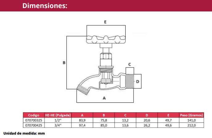 LLAVE DE JARDIN 1/2" HE BRONCE