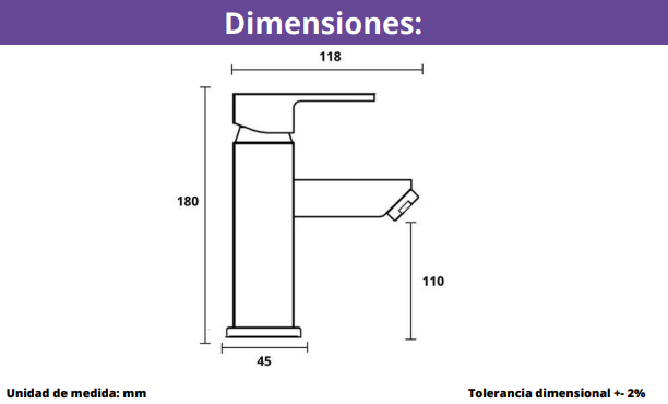 LLAVE MONOMANDO GRIFO LAVATORIO PARA LAVAMANOS MODERN INOXIDABLE
