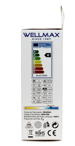 AMPOLLETA LED VELA C37 E27 6W 6500K LUZ FRIA WELLMAX