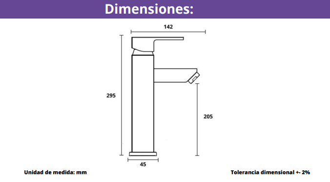 LLAVE MONOMANDO GRIFO LAVATORIO PARA LAVAMANOS MODERN INOXIDABLE ALTO