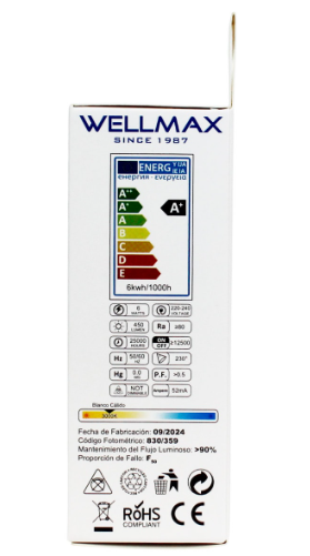 AMPOLLETA LED VELA C37 E27 6W 3000K LUZ CALIDA WELLMAX