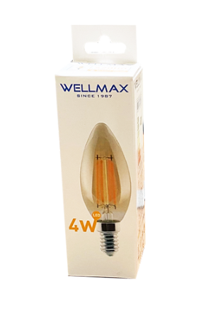 AMPOLLETA LED VELA AMBAR C35 E14 4W 2500K LUZ CALIDA FILAMENTO WELLMAX