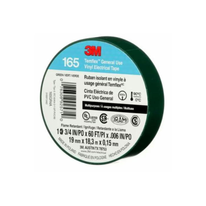 CINTA TEIPE AISLANTE ELECTRICA NEGRA 19 MM X 18 MTS TEMFLEX 165 3M