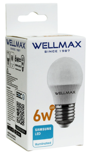 AMPOLLETA LED G45 E27 6W 3000K LUZ CALIDA WELLMAX