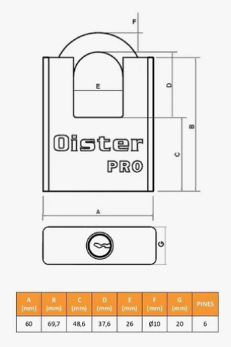 CANDADO PRO CON HOMBRO 60 MM OISTER ODIS