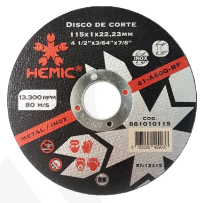 DISCO CORTE METAL 4 1/2" (115MM) HEMIC