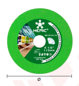 DISCO DIAMANTADO PARA VIDRIO 4 1/2" HEMIC