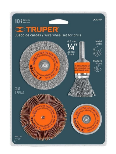 JUEGO CEPILLO ESCOBILLA PARA TALADRO 4 PIEZAS TRUPER