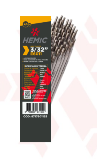 ELECTRODO SOLDADURA 6011 3/32" 2.5 MM 1 KG HEMIC