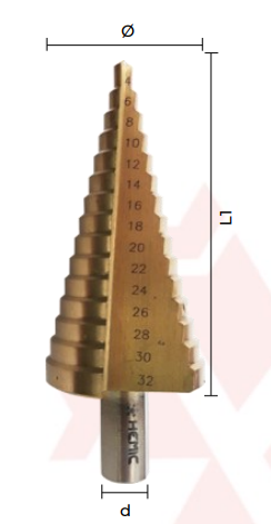 BROCA ESCALONADA PARA METAL HSS 4 - 32 MM HEMIC