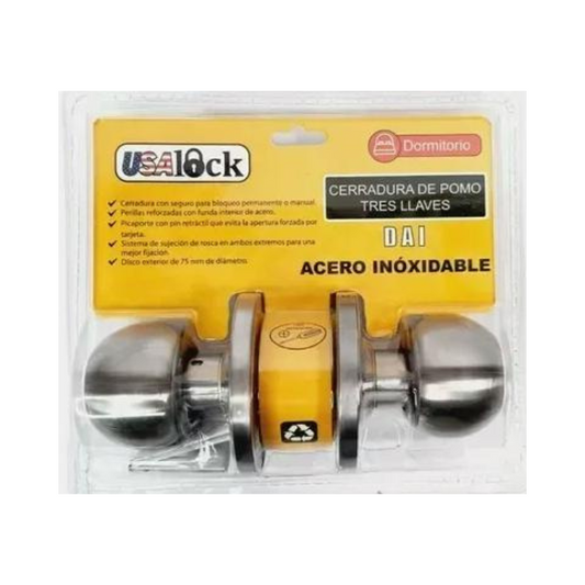 CERRADURA CILINDRICA DORMITORIO ACERO INOXIDABLE USALOCK