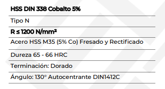 BROCA PARA METAL HSS 12 MM COBALTO 5% ECEF