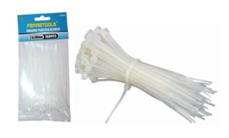 AMARRAS PLASTICAS BLANCA 2.5 X 150 MM 100 UNDS FERRETOOLS